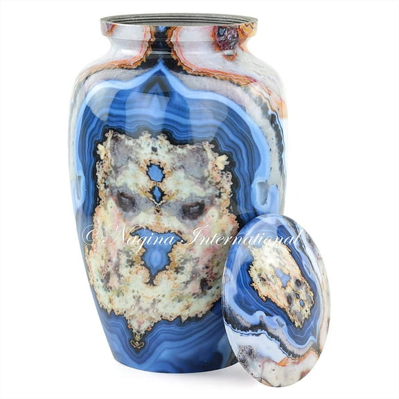11" Aluminum Cremation Funeral Urns for Adult Human & Pet Loss | Beautiful Style Handcrafted Burial Funeral Urns for Cremated Ash Remains Storage (Chaotic Blue)