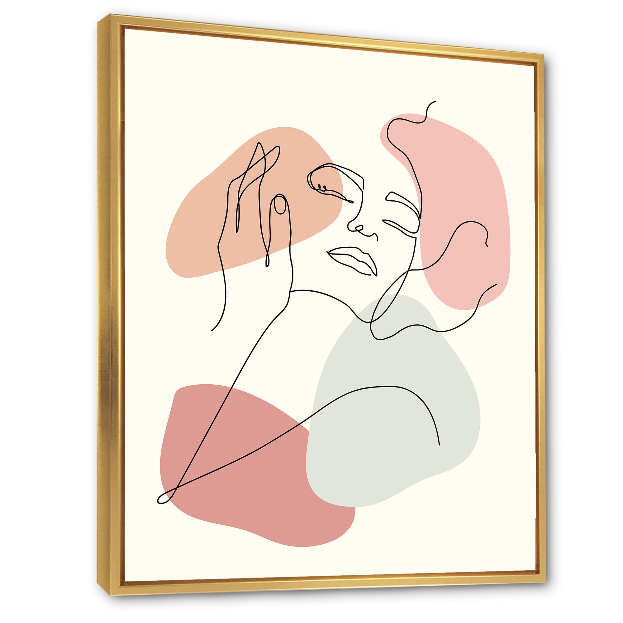Designart 'Continuous One Line Portrait of Woman' Modern Framed Canvas Wall Art Print