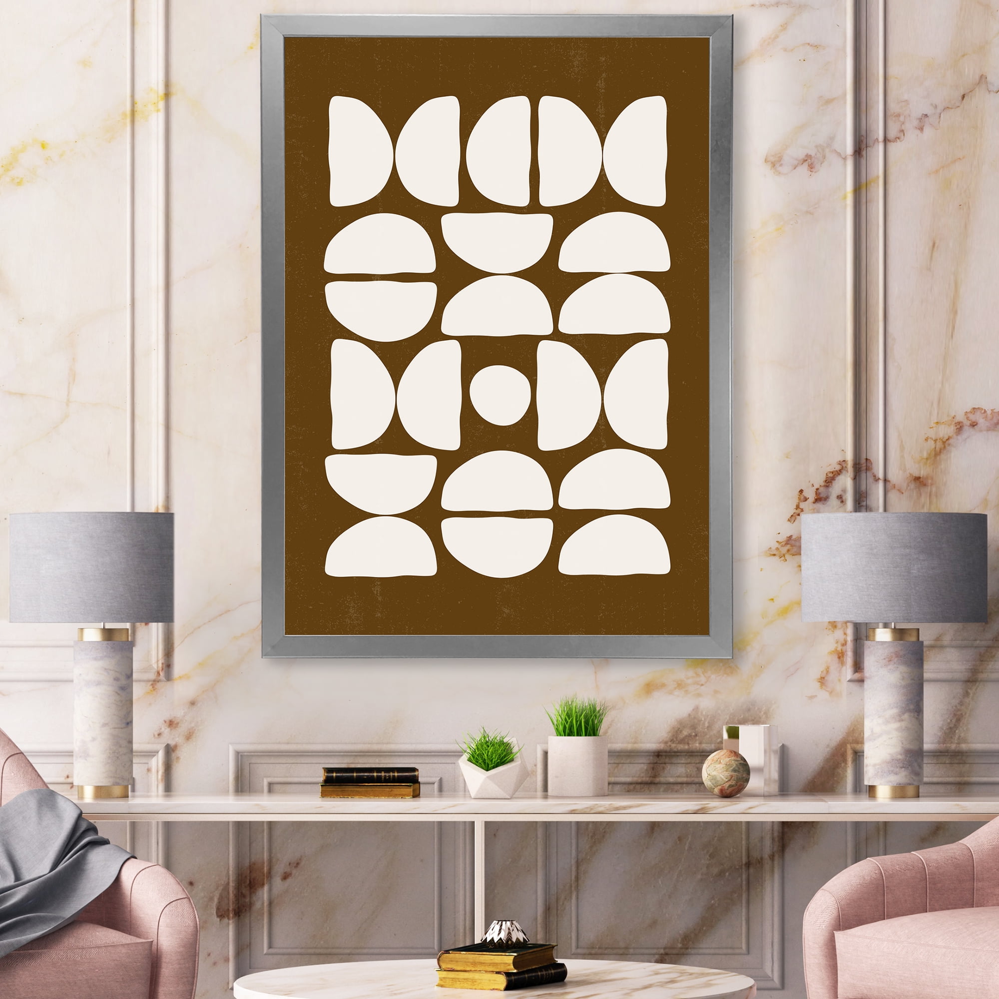 Designart 'Abstract Minimal Half Moons Composition' Modern Framed Art Print