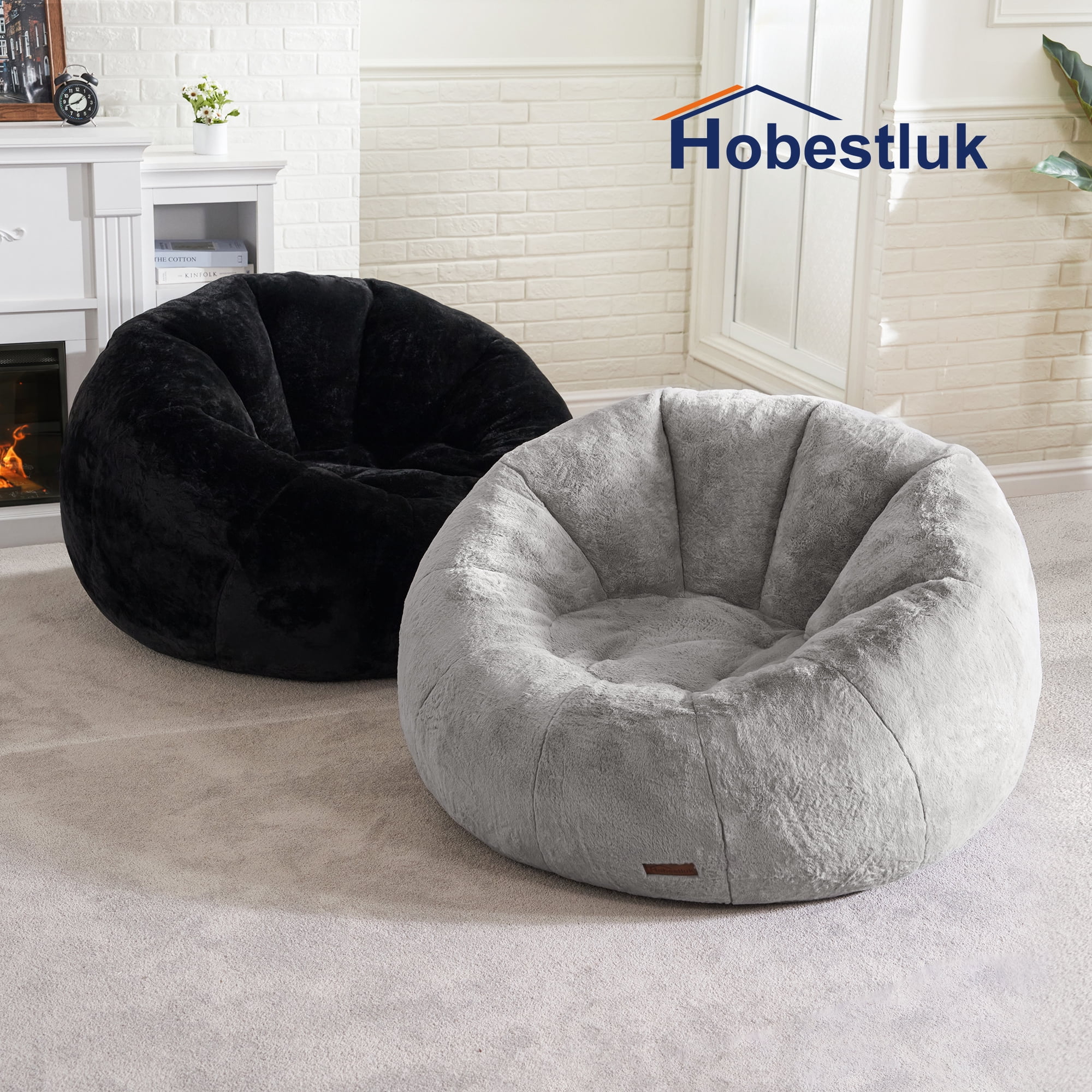 Hobestluk Bean Bag Chairs Large Bean Bag Couch for Adults Stuffed Sofa Chair Comfy Giant Bean Bag Chair with Spacious Design for Reading, Playing or Relaxing (Black)