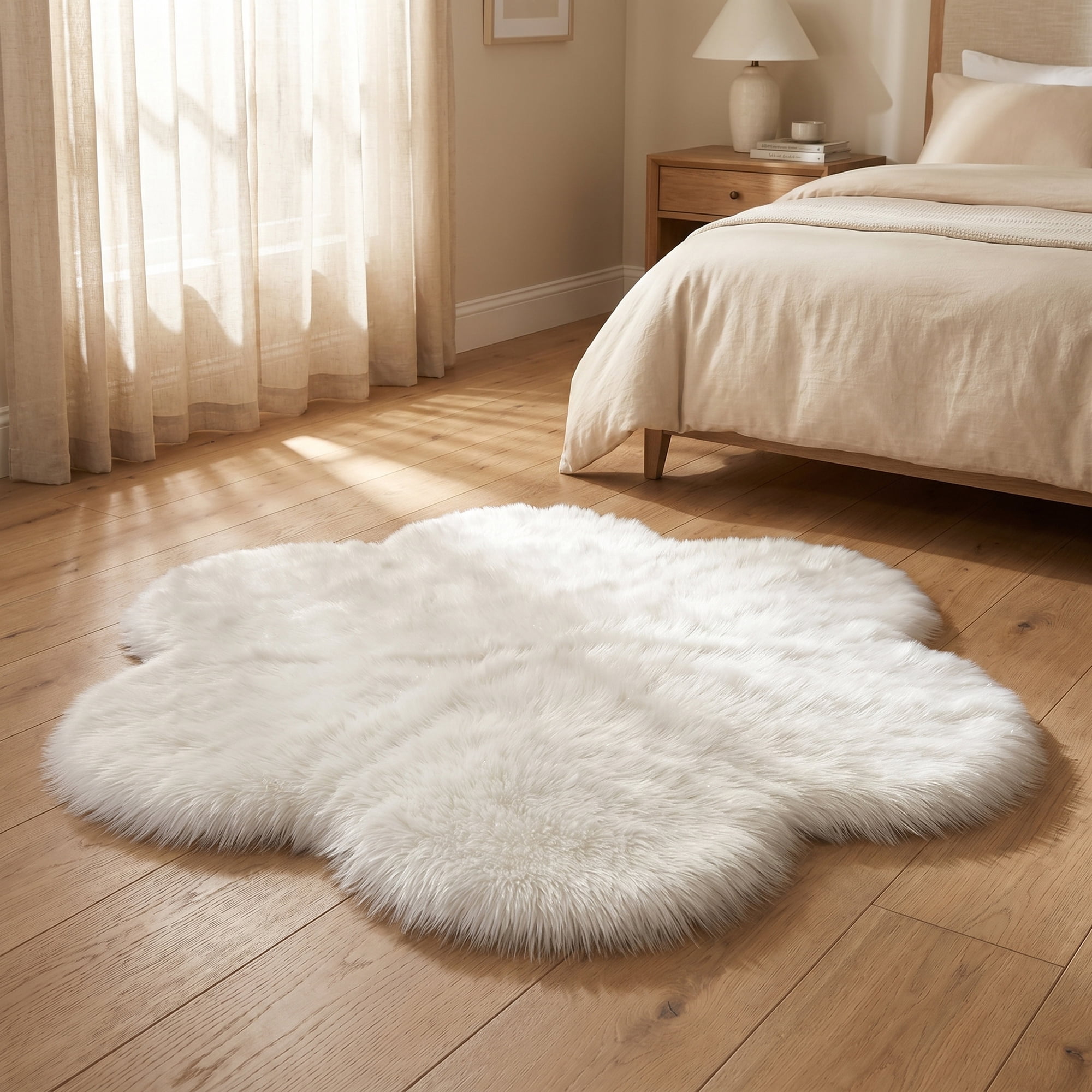 Unique Bargains Shaggy Flower Area Rug Fluffy Non-Slip Fuzzy Carpet 24" x 24" White