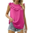 thumbnail image 1 of QUINDOS Tops Débardeurs pour Femmes 2025 Basique Rose Vif Mode Col Rond Sans Manches Blouse T-Shirt Uni d'Été Camisoles pour Femmes, 1 of 7