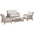 thumbnail image 1 of Outsunny 4 Pieces Wicker Patio Furniture Set with Thick Cushions, Outdoor Round PE Rattan Aluminum Frame Conversation Set w/ Two-Tier Glass Top Table, Full Assembled, Cream White, 1 of 10