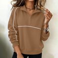 thumbnail image 6 of ClodeEU Women's Color Block Stripe Half Zip Collar Long Sleeve Sweatshirt,Casual Loose Pullover Top Khaki,Women's Plus L, 6 of 9