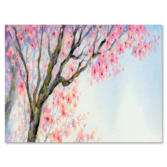 Designart ' Beautiful Pink Bird Sitting On Flowering Branch ' Traditional Canvas Wall Art Print