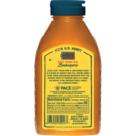 Local Hive, Raw & Unfiltered, 100% U.S. Texas Honey Blend, 16 oz Bottle