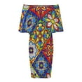 thumbnail image 5 of Mexican Talavera Ceramic Tile Pattern Women's Off The Shoulder Ruffles Summer Wedding Guest Loose Casual Party Beach Dress, 5 of 9