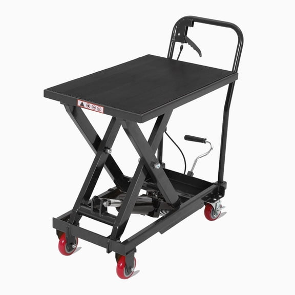 Hydraulic Lift Table Cart, 1100 LB Capacity, 10-32 in Lifting Range, Heavy Duty Single Scissor Lift Cart with Non Slip Pad & Wheels, Manual Lifting Table for Material Handling, Black