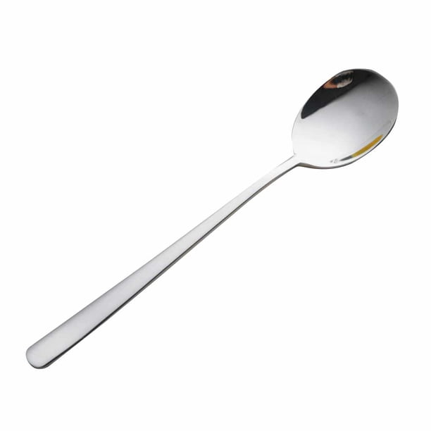 Toystoory Cucharas de mango largo de acero inoxidable para té, café, postre, helado, sopa, cuchara Mostrada plata