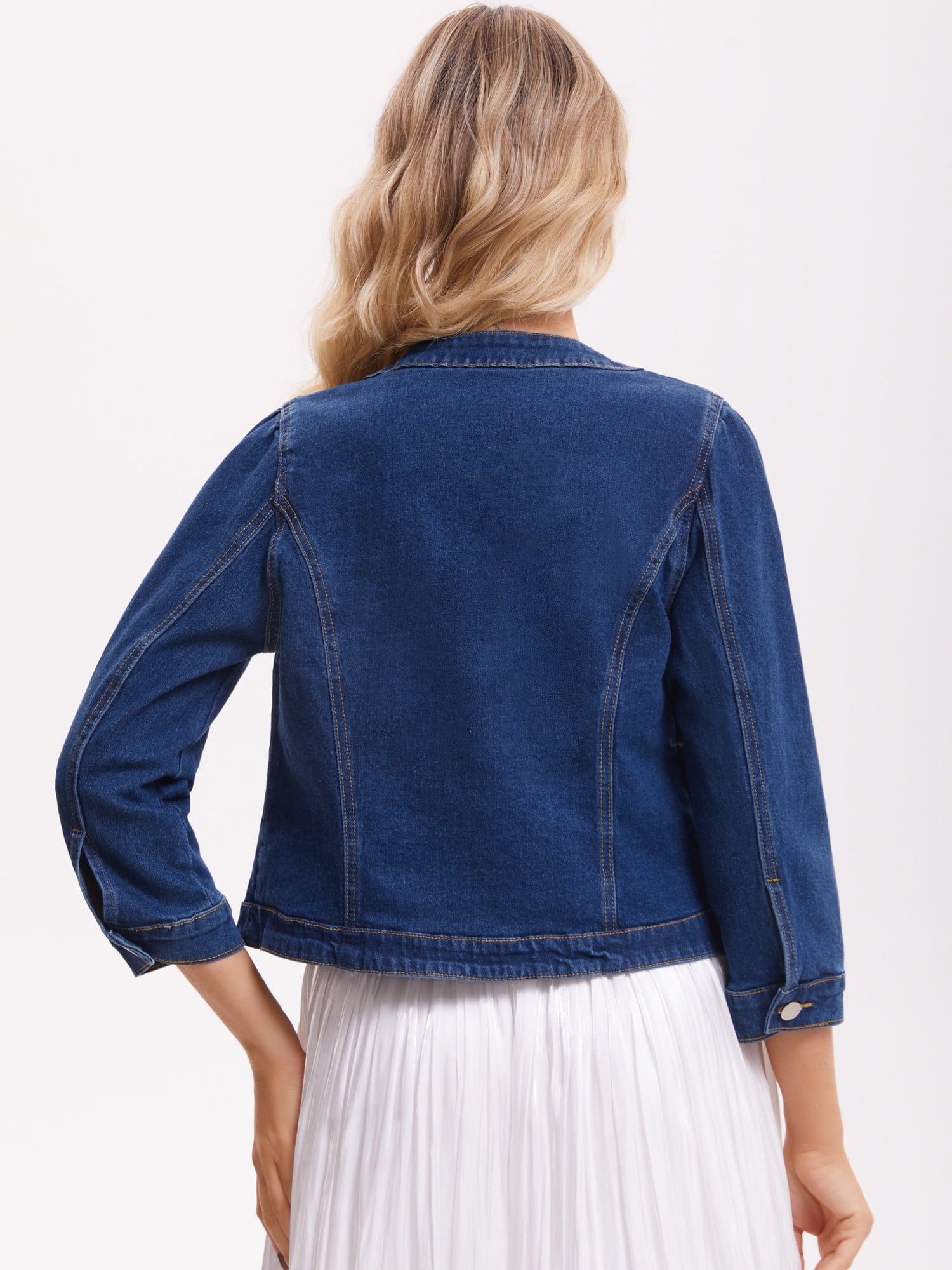 DARING DIVA Women's Collarless Cardigan 3/4 Sleeve Jean Jacket XL Dark Blue