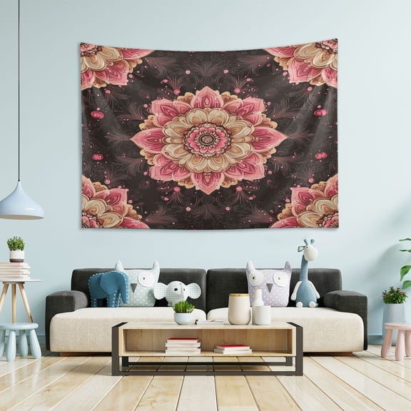 Wobogo Pink Mandala Flowers Tapestry 60×40in Home Living Room Bedroom Wall Hanging Ornaments