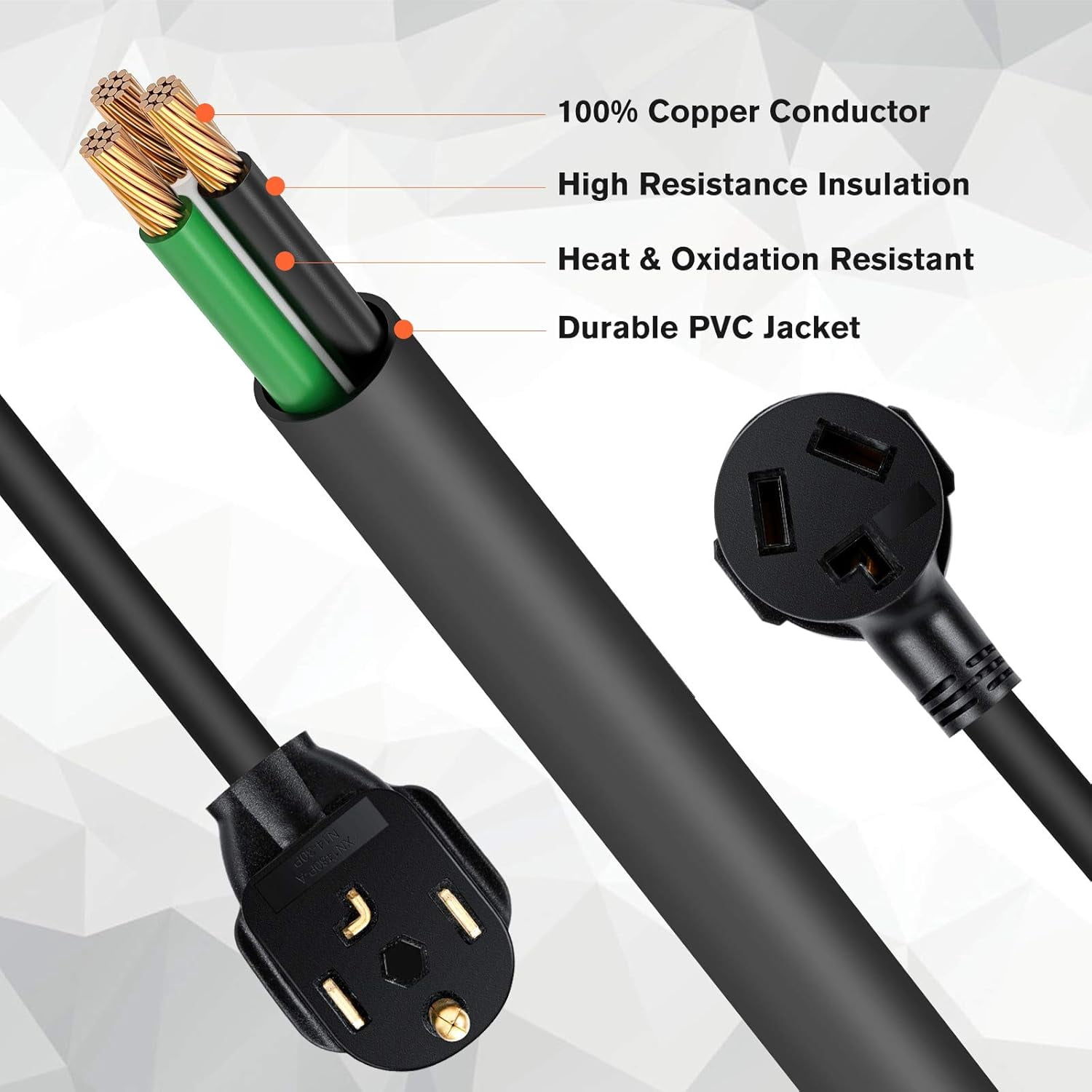 1.5FT 3 Prong to 4 Prong Dryer Adapter - Perfect 3 to 4 Prong Dryer Plug Adapter, 14-30P Male to 10-30R Female Receptacle, 30A, 250V!