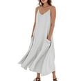 thumbnail image 4 of UoCefik Summer Beach Dresses for Women 2025 Linen Sleeveless Maxi Sundresses with Pockets White S, 4 of 5