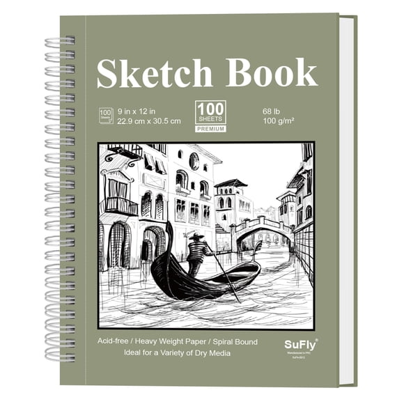 Cuaderno de bocetos SuFly 9 x 12, 100 hojas, 100 g/m², encuadernado en espiral