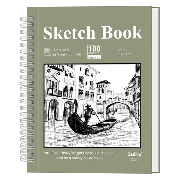 Cuaderno de bocetos SuFly 9 x 12, 100 hojas, 100 g/m², encuadernado en espiral