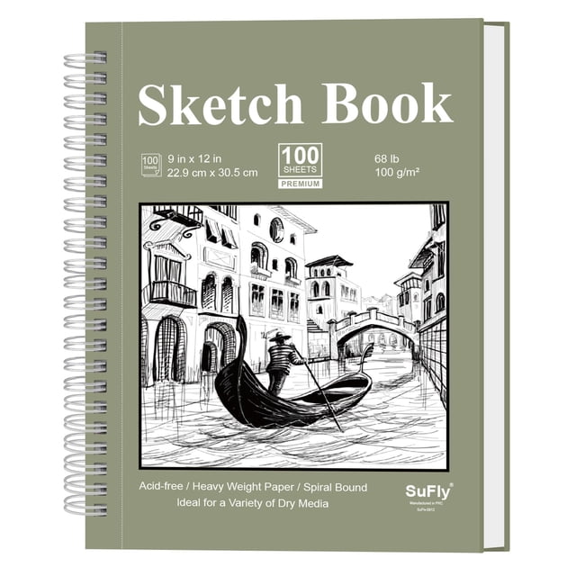 Cuaderno de bocetos SuFly 9 x 12, 100 hojas, 100 g/m², encuadernado en espiral