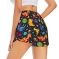 thumbnail image 3 of Xecao's Dinosaurs in Space for a double-layer running short for women, perfect for gym, tennis, and more, featuring a convenient pocket., 3 of 9