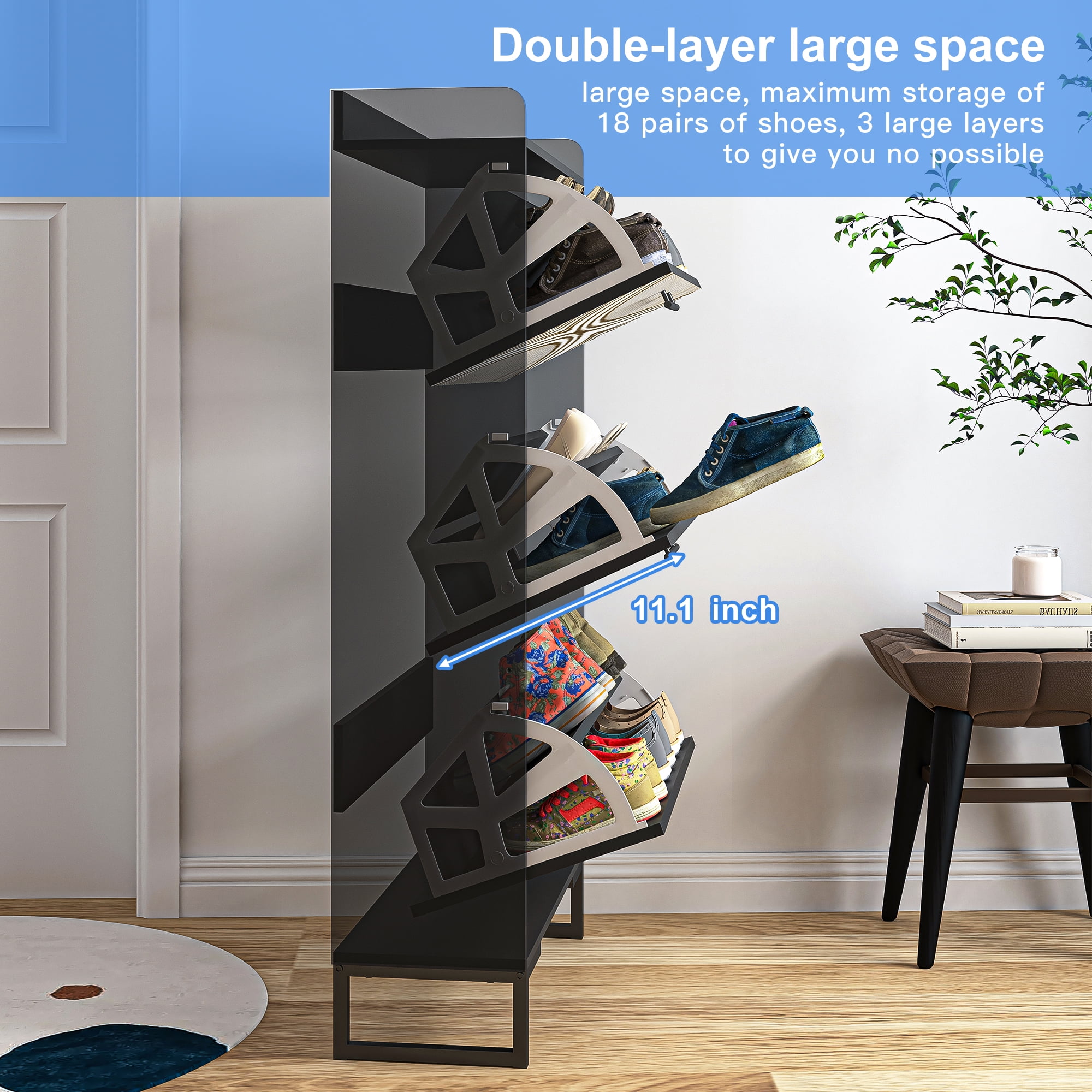 YYAo Entryway Shoe Cabinet, Shoes Storage Organizer Narrow Shoe Storage Rack with Flip Doors, Tipping Bucket Shoe Cabinet for Closet, Living Room, Black YYAo Entryway Shoe Cabinet, Shoes Storage Organizer Narrow Shoe Storage Rack with Flip Doors, Tipping Bucket Shoe Cabinet for Closet, Living Room, Black