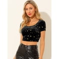 thumbnail image 2 of Top Corto De Terciopelo Para Mujer, Cuello Cuadrado, Manga Corta, Casual, Ajustado, Camiseta Negro L, 2 of 6