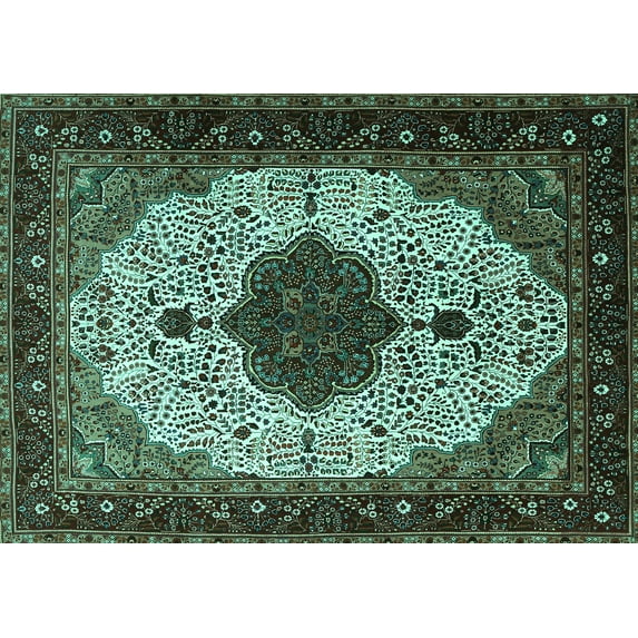 Ahgly Company Indoor Rectangle Medallion Turquoise Blue Traditional Area Rugs, 7' x 10'