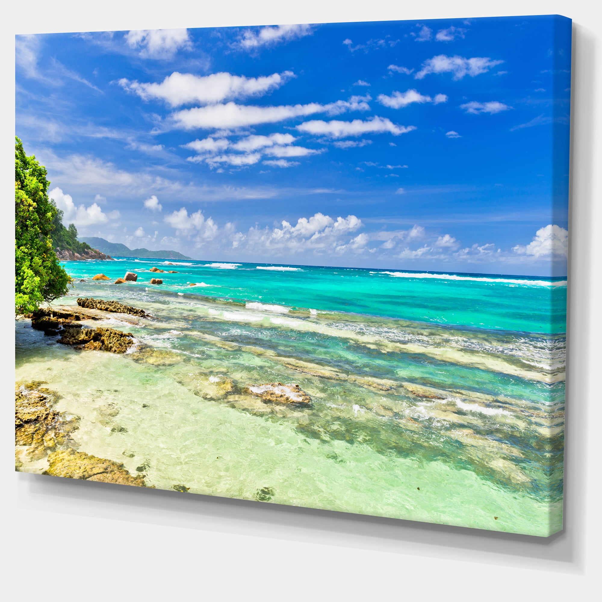 Tranquil Seychelles Tropical Beach Modern Seascape Canvas Artwork