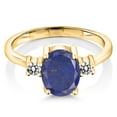 thumbnail image 2 of Gem Stone King 2.13 Ct Oval Blue Lapis White Diamond 18K Yellow Gold Plated Silver Ring (Size 5), 2 of 4