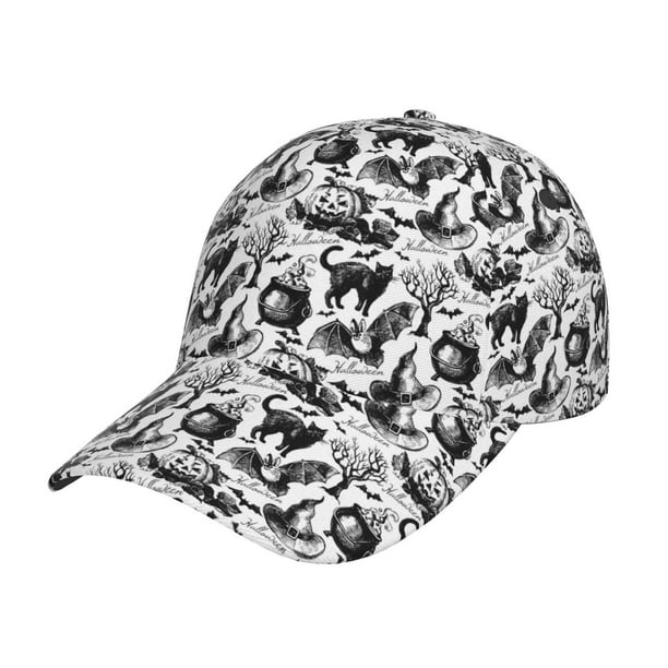 Fotbe Black White Halloween Gorro Clásico de Béisbol, Gorra Ajustable con Broche Snapback, Gorro de Exterior de Algodón Suave