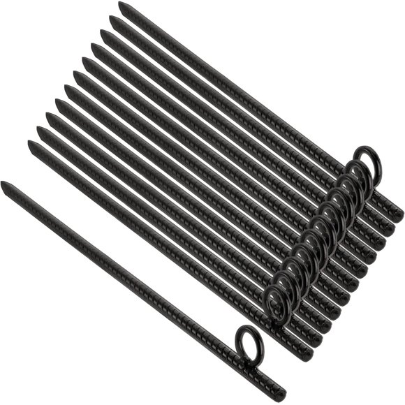 12 Pack 17 Inch Black Ground Anchor, Heavy Duty Steel Rebar Stakes with Loop, Reusable Tent Stakes for Outdoor Camping