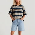 thumbnail image 2 of Trendfront Womens Summer Crew Neck Short Sleeve Tops Oversized Loose Fit Stripe Tees Graphic Pattern Printed Casual T-Shirts, 2 of 6
