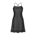 thumbnail image 3 of Ruffle Dress for Women Formal Short Spaghetti Strap Cross Criss Back Sparkly Dress Sequin A Line Swing Backless Party Prom Gown Black S, 3 of 5