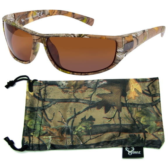 Hornz Brown Forest Camouflage Polarized Sunglasses for Men - WhiteTail - Free Matching Microfiber Pouch - Brown Camo Frame - Amber Lens