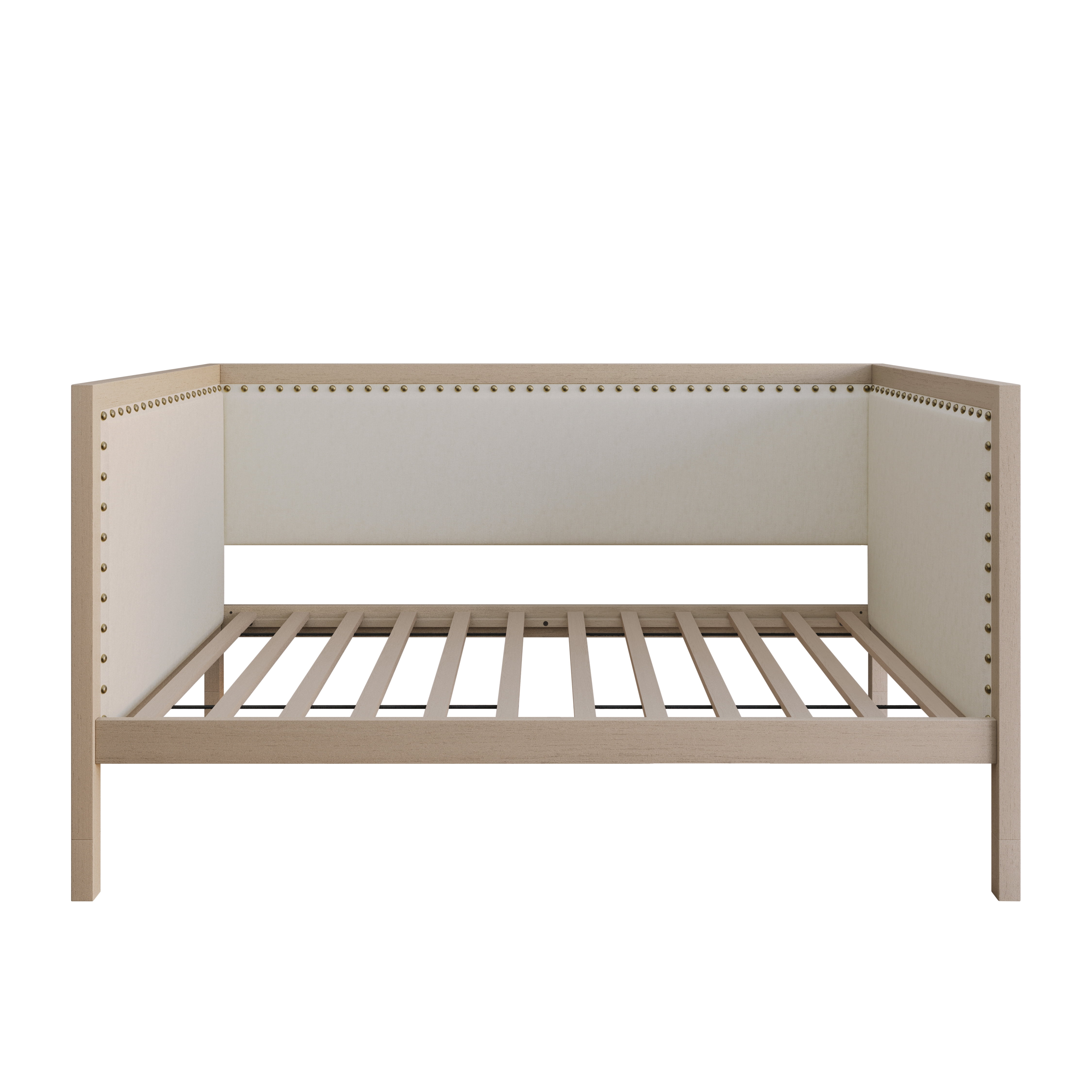 Home Design Cairo Twin Daybed with Upholstered Frame, Plush Foam Padding, Brass Nailhead Trim, Durable Construction, Stylish Seating and Sleeping Solution, Gray/Warm Gray