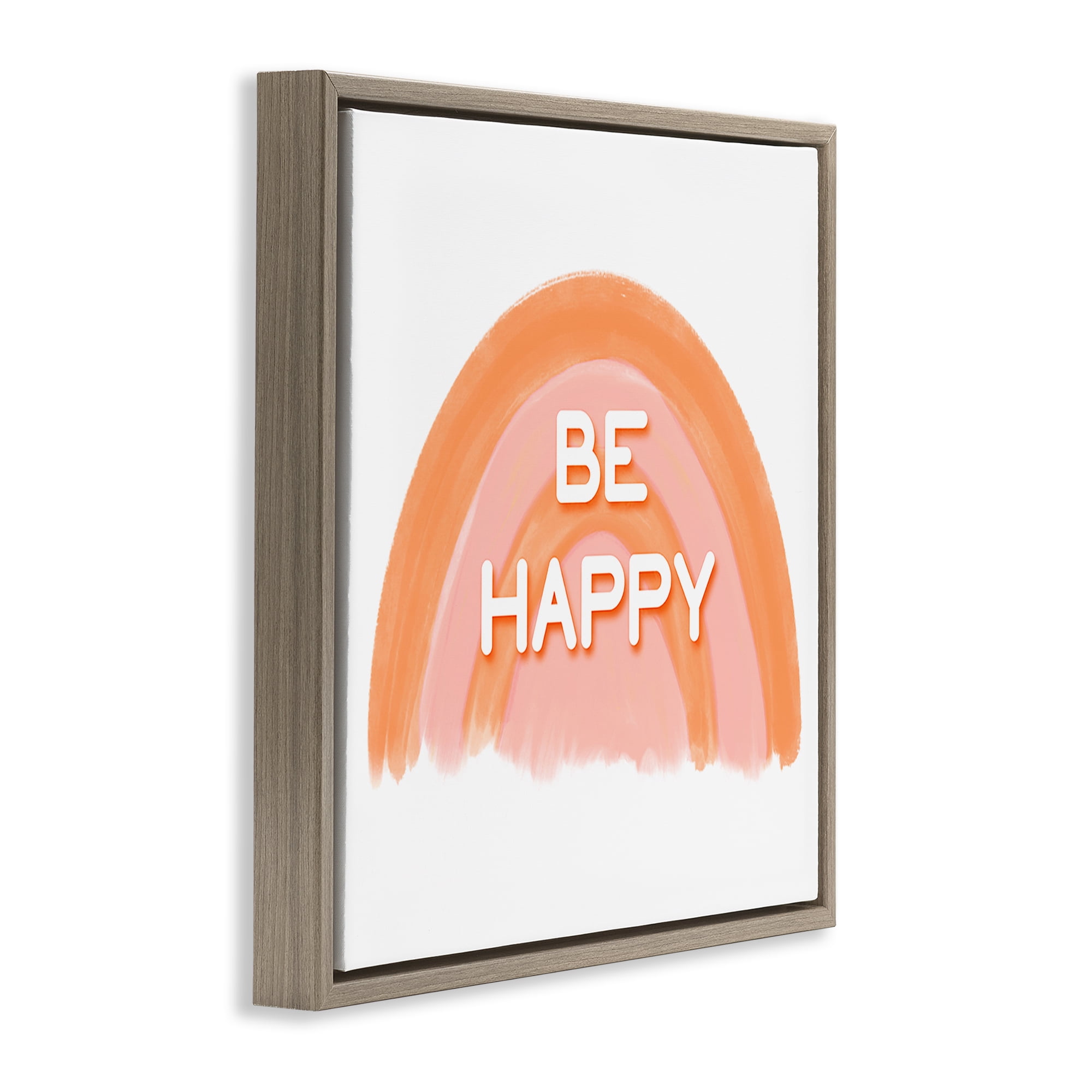 Stupell Industries Orange Be Happy Text & Numbers Painting Brown Floater Framed Canvas Art Print Wall Art, 18 x 18