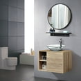 thumbnail image 3 of PULUOMIS Wall Mounted Bathroom Vanity Set with Mirror Storage Shelf, PVC Sheet Natural Cabinet with Black Side Panels (Cabinet + Sink), 3 of 7