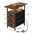 thumbnail image 4 of End Tables Living Room with Charging Station, Narrow Side Table with USB Ports and Outlets, Slim Nightstand with 3 Fabric Drawers for Bedroom, Small Space, Rustic Brown., 4 of 7