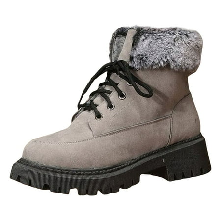 OJSFQUFP Womens Shoes Winter Warm Boots Autumn and Winter Round Toe Plus Velvet Thick Heel Women s Fashion Boots Women s Casual Shoes Women s Leather Boots Grey 40