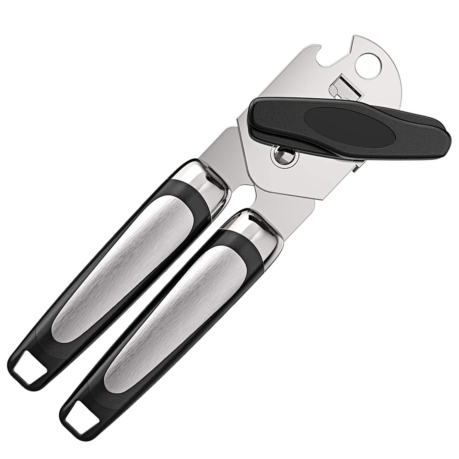 Can Opener Stainless Steel Can Bottle Opener Smooth Edge Manual Can Opener Heavy Duty Kitchen Hand Can Openers Comfort good Grip Tin/Jar/Bottle/Cans Opener Black