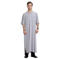 thumbnail image 1 of Men Muslim Islamic Robe Kaftan Round Neck Dishdasha Plain Clothes, 1 of 3