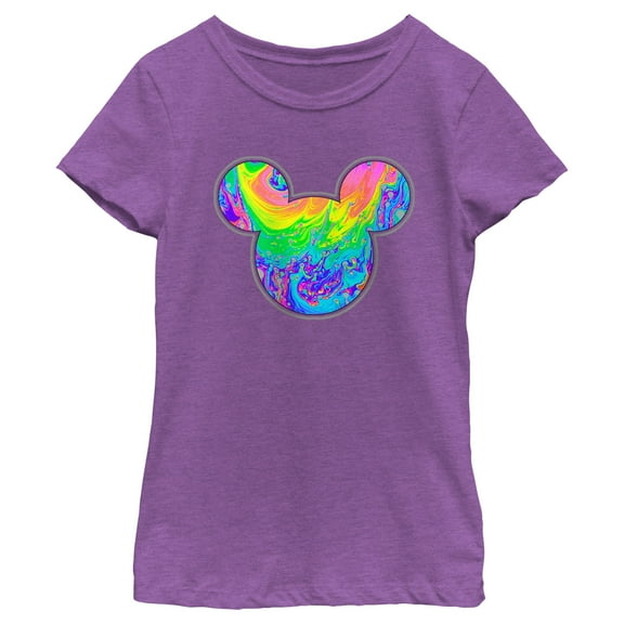 Girl's Mickey & Friends Paint Swirl Logo  Graphic Tee Purple Berry Large