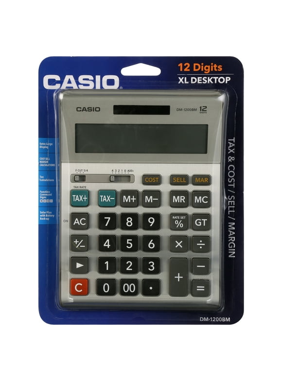 Casio DM-1200BM Desktop Calculator, 12-Digit Extra Large Display, Gray