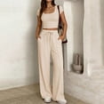 thumbnail image 5 of Women's Summer 2 Piece Matching Lounge Sets Short Sleeve Crop Tops Wide Leg Pants Airport Travel Outfits Beige XL(XL), 5 of 7