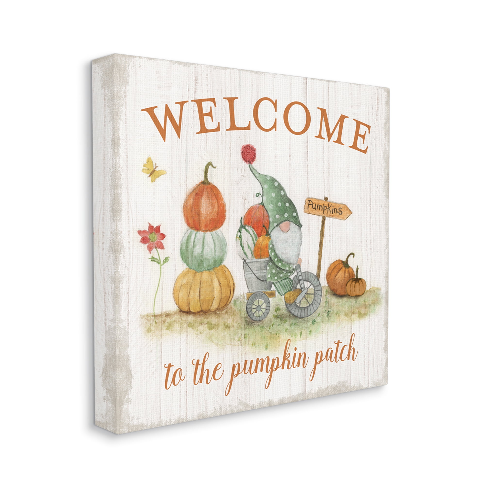 Stupell Industries Welcome Pumpkin Patch Gnome Fairy Tales & Fantasy Painting Gallery Wrapped Canvas Art Print Wall Art, 36 x 36