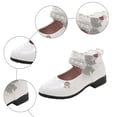thumbnail image 5 of Quealent Girls Mary Jane Dress Shoes for Toddler Kids Flower Rhinestone Front Bow Ballerina Flat White for Size 3, 5 of 5