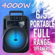4000W Bluetooth Wireless Speaker with 6.5" Woofer, Heavy Bass, LED Party Lights, Rechargeable PA System with Handle, TWS/USB/TF/AUX/FM, Perfect for Indoor & Outdoor Use, Camping & Home Parties