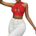 thumbnail image 1 of Kmbangi Cross Wrap Crop Tops Sleeveless Solid Color Cutout Tank Tops, 1 of 10