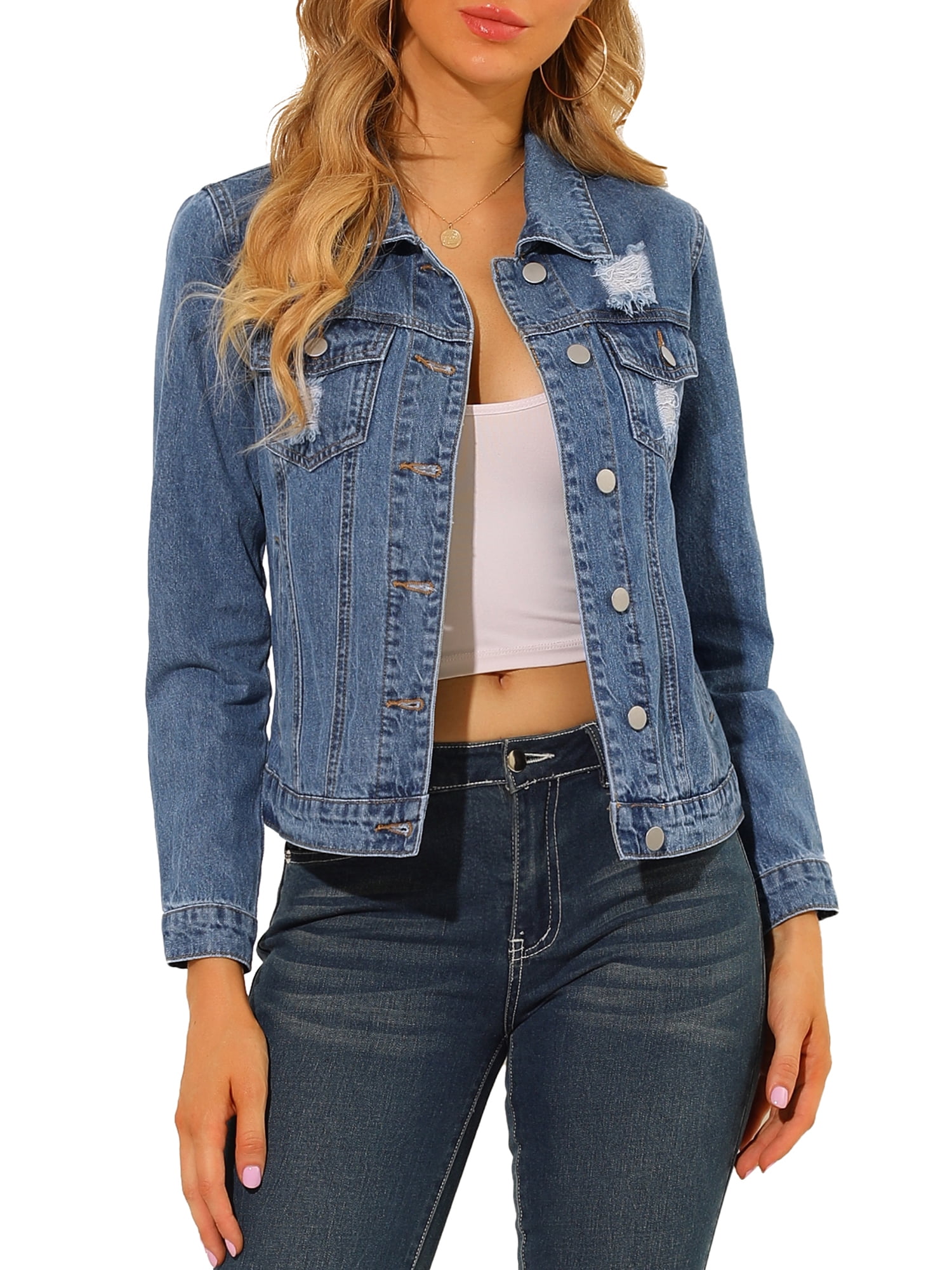 LADIES DENIM CROPPED JACKET SHORT MINI GILETS COAT 8-14 LADIES DENIM CROPPED JACKET SHORT MINI GILETS COAT 8-14