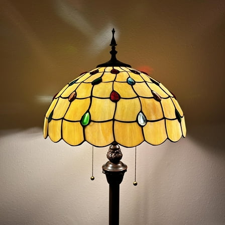 Enjoy Décor Lamps Tiffany 64-Inch 2-Light Tiffany Crystal Beans Tiffany Bronze Floor Lamp with Stained Glass Bowl Gold Shade