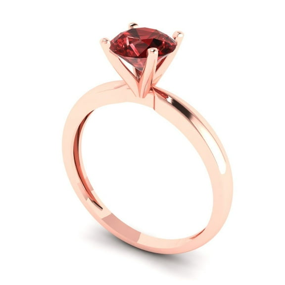 1 ct Round Cut Natural Garnet Solitaire Engagement Ring for Women in 18K Rose Gold