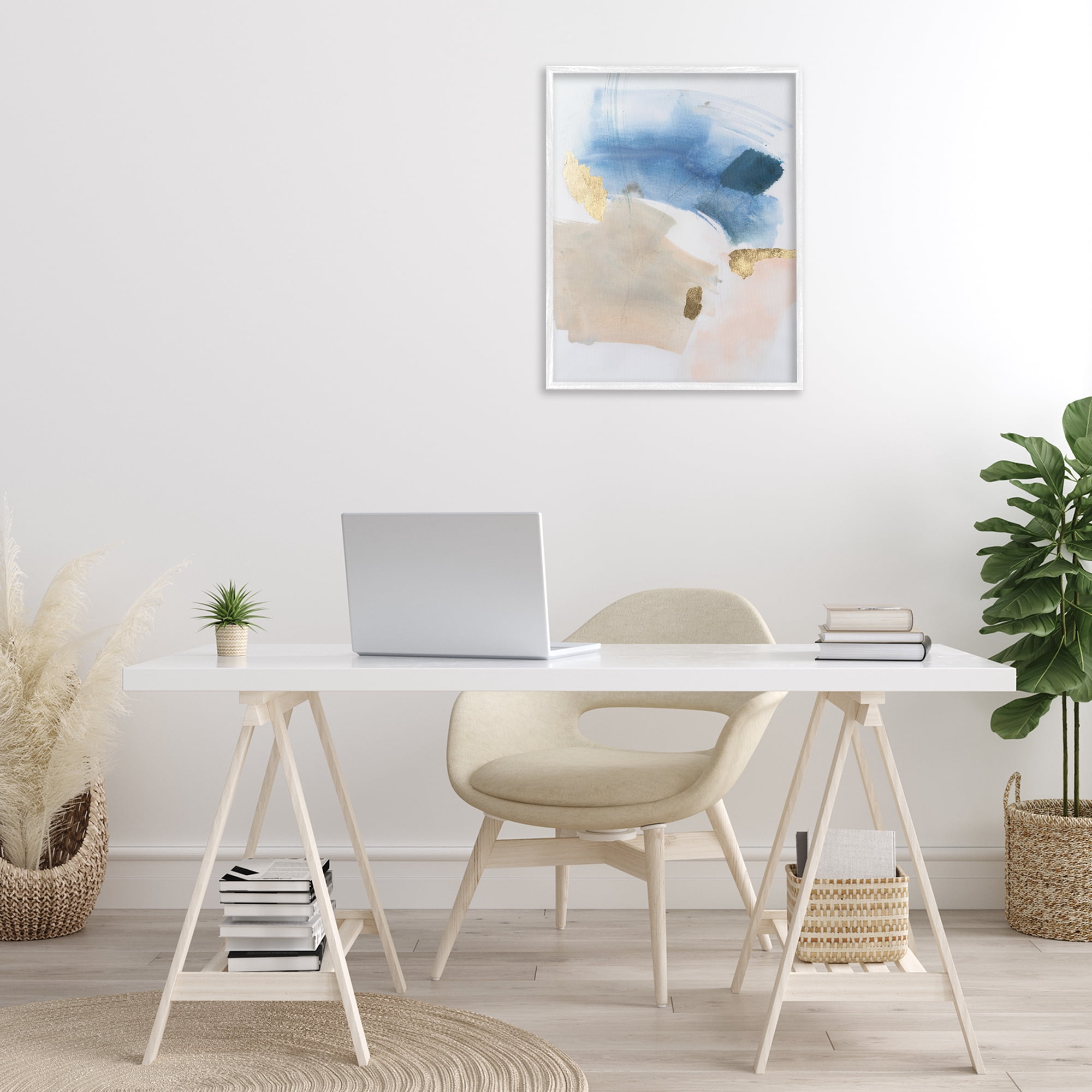 Stupell Industries Soft Ombre with Gold Accents Abstract Painting White Framed Art Print Wall Art, 24 x 30