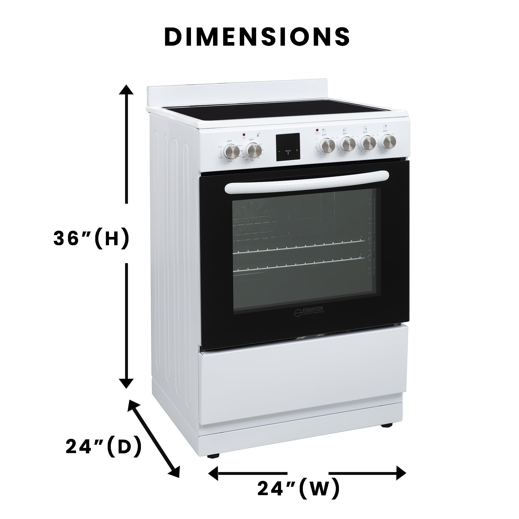 Equator 24" Electric Cooking Range 4 Ceramic Burner CONVECTION OVEN+AIR FRYER White
